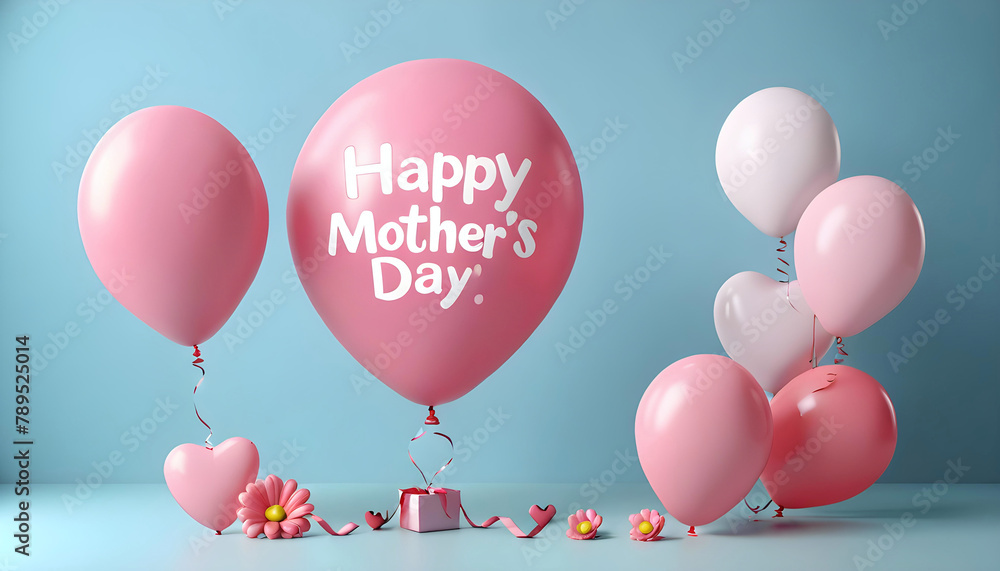 Happy mothers day decoration background with balloon and mom text, copy space