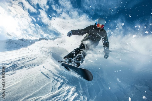 Adventurous Snowboarder Making a Swift Descent