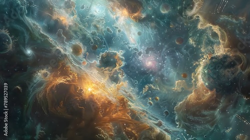 Cosmic Molecular A 3D Rendering Depicting Weightless Molecules Forming Nebulae and Galaxies in Space