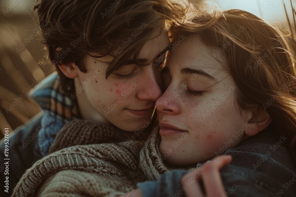 Heartwarming Hug by a Young Couple, Intimacy and Care