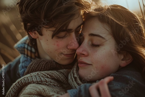 Heartwarming Hug by a Young Couple, Intimacy and Care