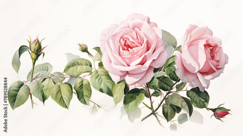 bush rose on a white background, nature composition