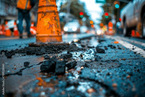 Asphalt Repair Work  Traffic Cones in Urban Setting