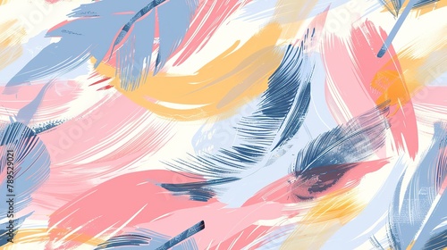 Dynamic feather brushstrokes in pastel hues in seamless pattern. Suitable for spring and summer decor, fashion textiles or creative stationery. Modern design for stylish backgrounds