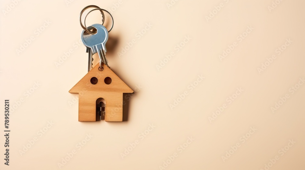 Real Estate Concept: Metal Apartment Keys with Keychain Real Estate Concept: Metal Apartment Keys with Keychain