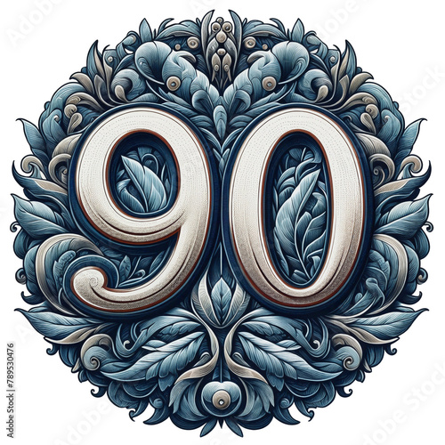 round wreath of number 90 (ninety) years or mounth or days for Party, Card, Poster, Tattoo, Coasters, Clothes Print, Flag, Invitation, party decoration photo