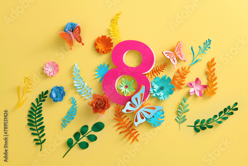 Women's Day 8 March greeting card from paper flowers photo