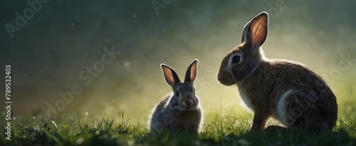 Resilient Life: A Family of Rabbits in a Chemical Environment - Closeup Double Exposure Photo