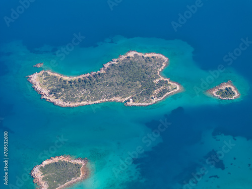 Turqouise Sea in the Sedir Island Drone Photo, Ula Marmaris, Mugla Turkiye (Turkey)