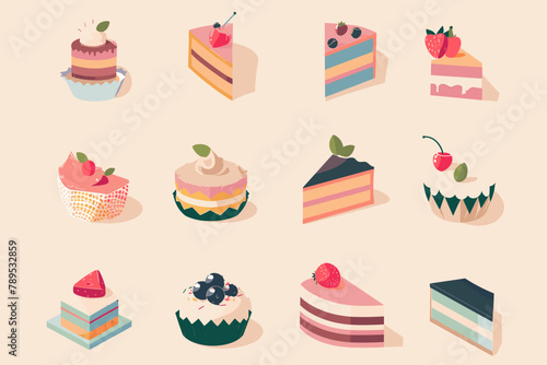 Flat illustrations of desserts in vibrant colors.