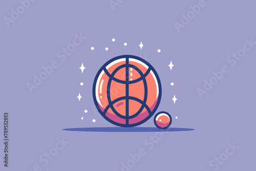 Stylized sparkling basketball and smaller ball illustration.