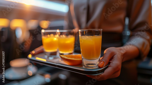 Person serving orange juice.