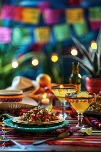 Festive Table Setting With Plates of Food and Drinks