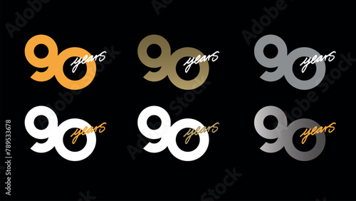AdobeVektor-Illustration eines Jahrestages Logo-Vorlage Design, Jubiläumssymbol, Geburtstag Feier Grußkarte Zeichen, Etikett und Symbol der Zahl 90 - Stock-Grafiken Illustrator Artwork