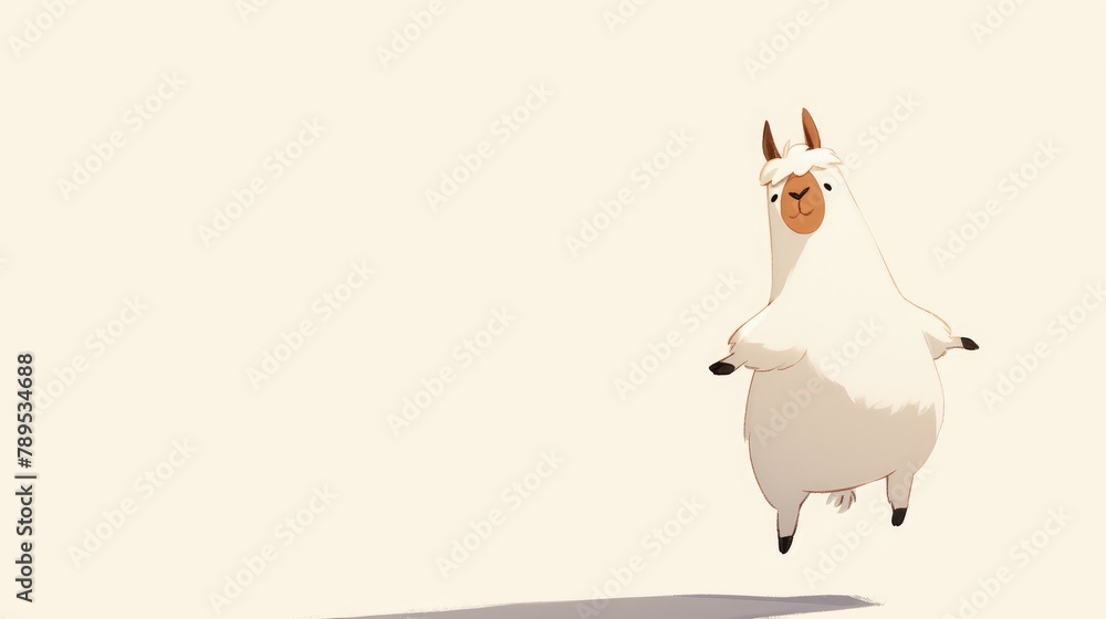 Obraz premium A whimsical cartoon llama frolicking against a pristine white backdrop