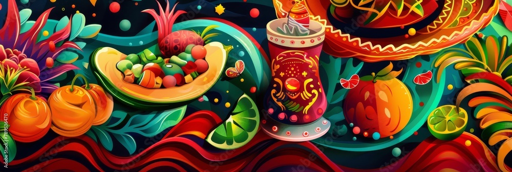 Colorful Mexican Themed Painting Colorful Mexican Themed Painting