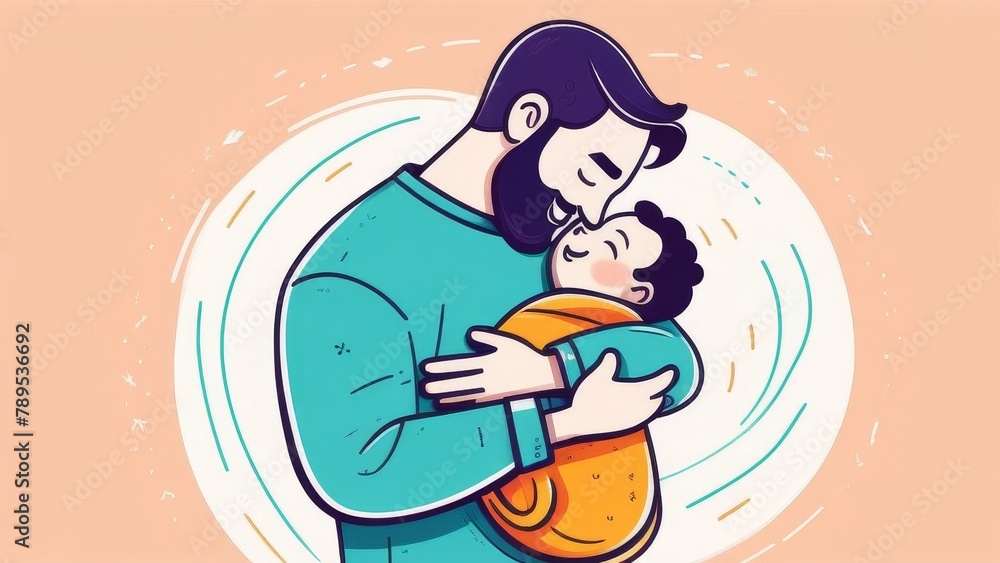 A man is holding a baby in his arms. The baby is wrapped in a blanket A man is holding a baby in his arms. The baby is wrapped in a blanket