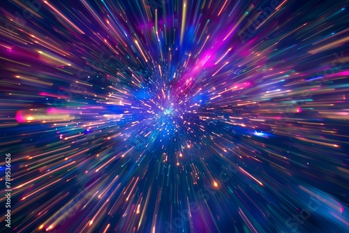 hyperspace warp speed effect colorful light streaks space travel concept abstract background