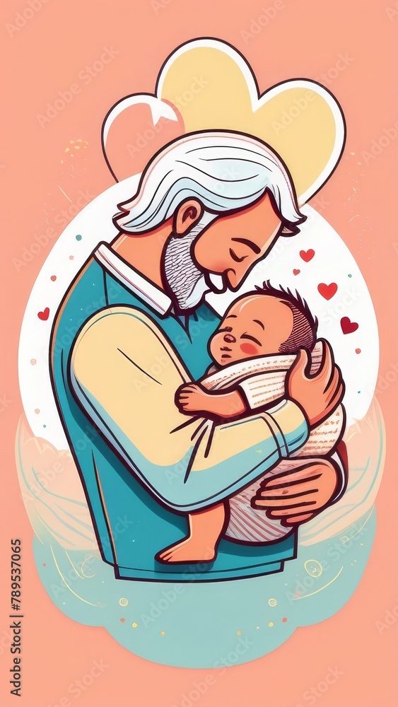 A man is holding a baby in his arms. The baby is wrapped in a blanket