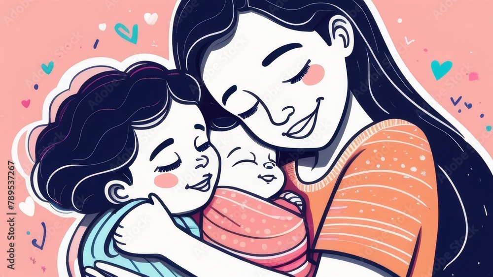 A woman is holding a baby in her arms. The baby is wearing a blanket. Concept of warmth and love between the mother and child A woman is holding a baby in her arms. The baby is wearing a blanket. Concept of warmth and love between the mother and child