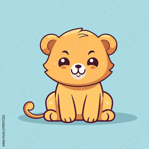 cute chibi baby lion character mascot colorful illustration