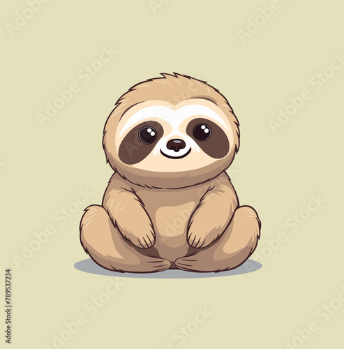cute chibi sloth character mascot colorful Illustration