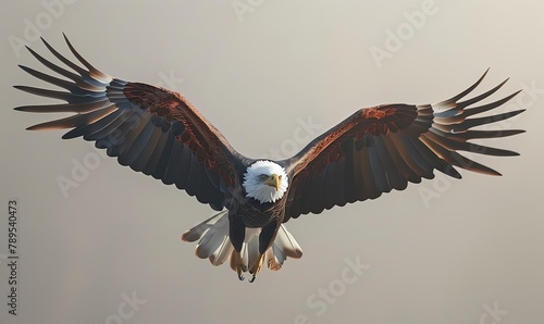 Capture the majesty of a soaring eagle, rendered in photorealistic detail, perfectly embodying strength and grace, ideal for a powerful branding concept photo