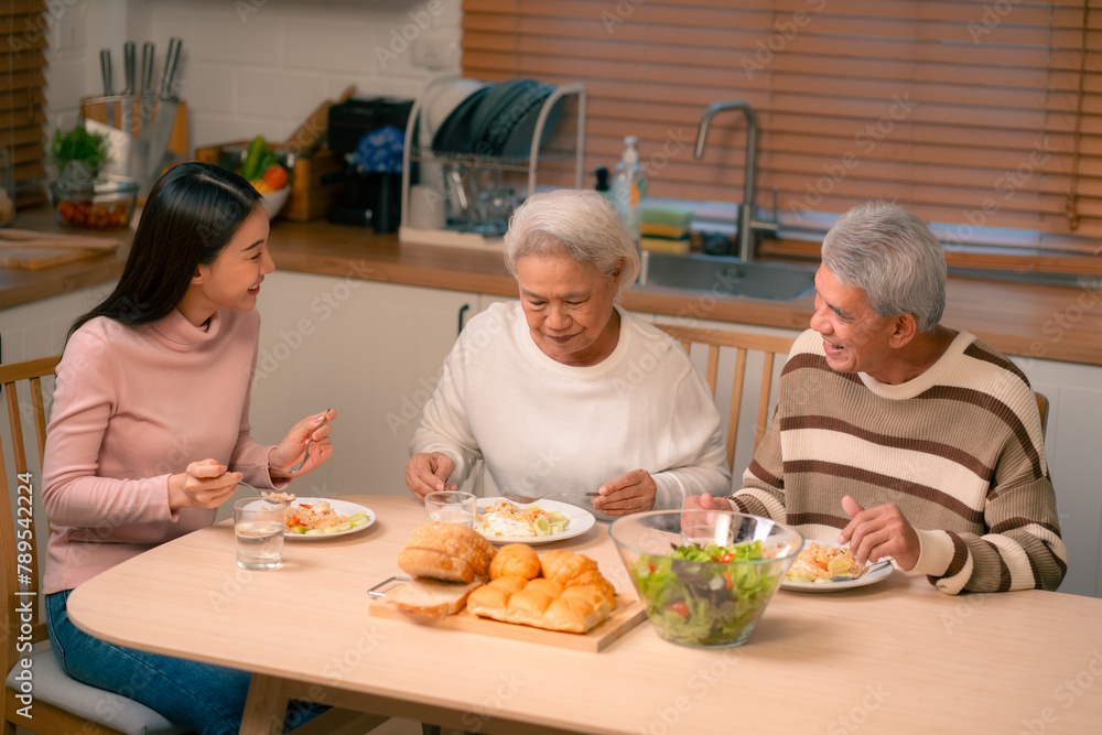 Asian Family Happiness in the Kitchen: Senior Parents Cooking Dinner with Joy, Children Laughing, A Fun and Loving Atmosphere of Togetherness, Creating Delicious Meals and Beautiful Memories