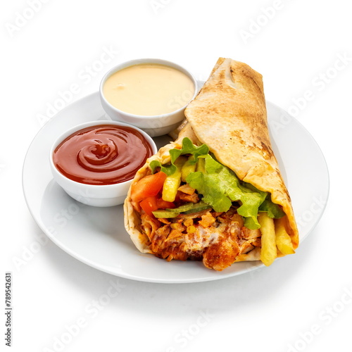 Mouthwatering Shawarma Platter - A Culinary Delight Fusion on White Plate