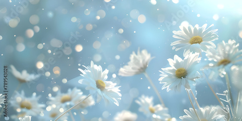 Whimsical Daisies flowers background, Dreamy Daisy Flower Field Scene, Charming Daisy Floral Fantasy - Ai Generated