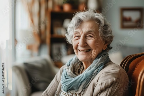 joyful senior resident in nursing home compassionate eldercare lifestyle portrait