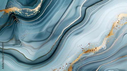 Abstract exclusive blue paint with a hint of gold wallpaper. Detailed stroke of paint.