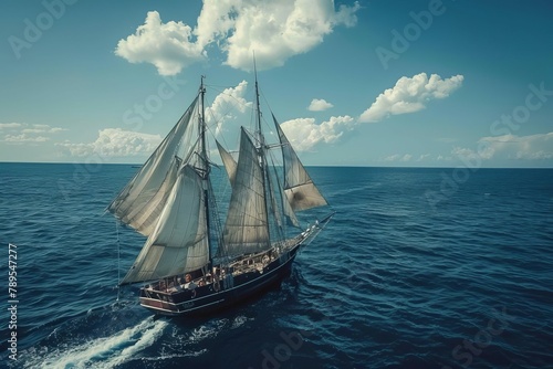 majestic historical schooner with billowing sails navigating the vast open ocean