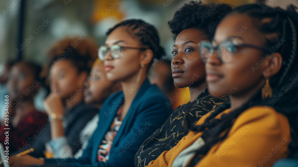 Young Students in Lecture: Afro-American Woman, Glasses, Classroom Setting, Focused Learning, Academic Environment Young Students in Lecture: Afro-American Woman, Glasses, Classroom Setting, Focused Learning, Academic Environment