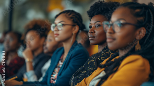 Young Students in Lecture: Afro-American Woman, Glasses, Classroom Setting, Focused Learning, Academic Environment