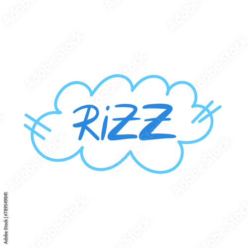 Rizz - a modern slang word, meaning charisma - hand drawn lettering. Gen Z buzzword, millennial catchphrase sticker with doodles in vector
