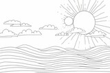 minimalist continuous line drawing of cloudy sky with sun weather doodle illustration vector art