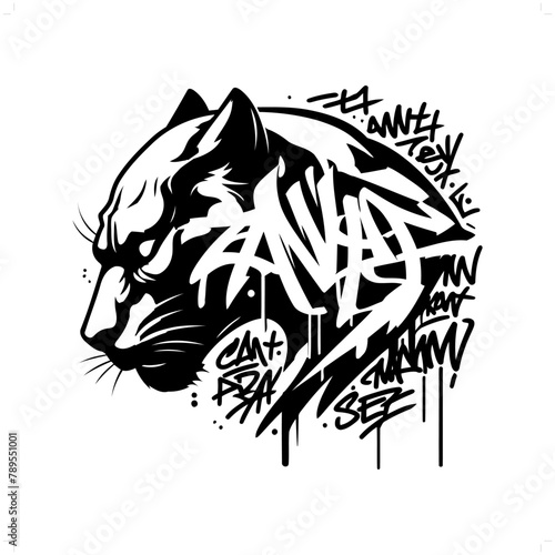 jaguar; leopard; panther silhouette, animal graffiti tag, hip hop, street art typography illustration.