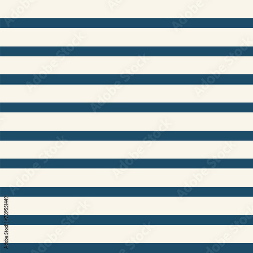 Seamless vector breton stripe pattern with colored horizontal parallel stripes in navy and cream background