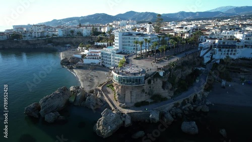 Nerja Balcon de Europa in Malaga, Costa del Sol, - Aerial 4k Birdseye photo