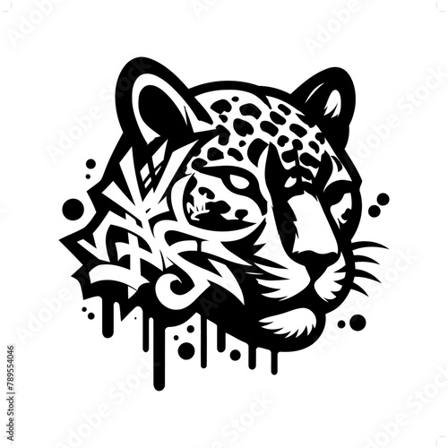 jaguar; leopard; panther silhouette, animal graffiti tag, hip hop, street art typography illustration.