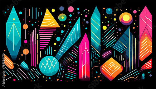 Abstract geometric multicolored light on a black background  illustration.