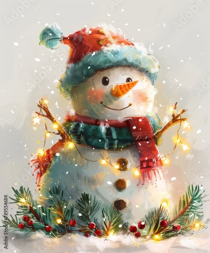 Christmas snowman art illustration