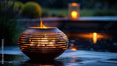 Embrace the night's warmth! Firepit glowing a beacon of comfort. Dive into the cozy evening ambiance. Share the firelit tranquility! photo