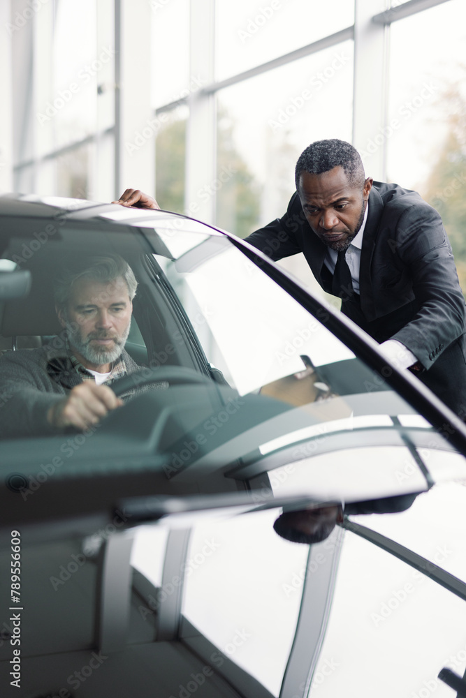 Multicultural Store clerk conversation automobile emporium digital Multicultural Store clerk conversation automobile emporium digital