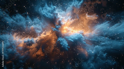 blue sky color powder explosion on black background