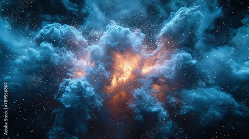 blue sky color powder explosion on black background photo