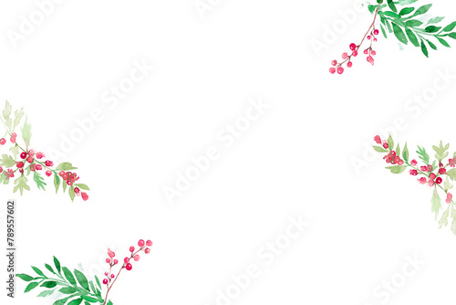 Floral png christmas border background with beautiful red winterberry photo