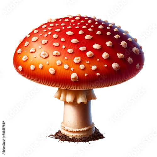 Fly Agaric Mushroom Isolated on transparent png background, Amanita Muscaria with Red Cap and White Spots. 