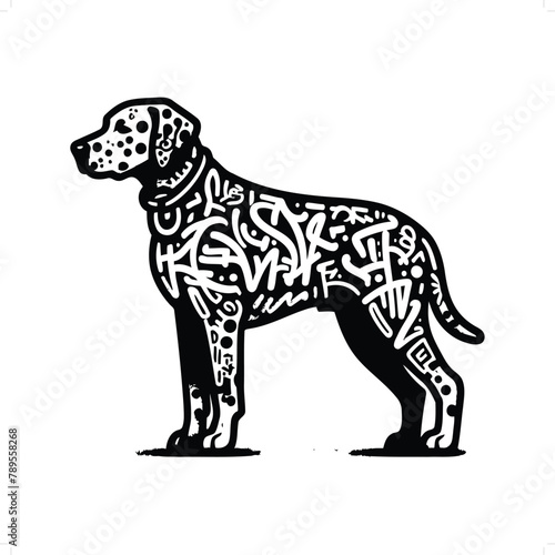 dalmatian dog silhouette  animal graffiti tag  hip hop  street art typography illustration.